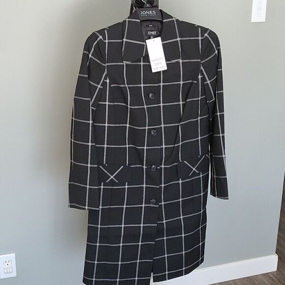 Jones New York Windowpane Suiting Coat-BLACK/WHITE-4 - Picture 2 of 6